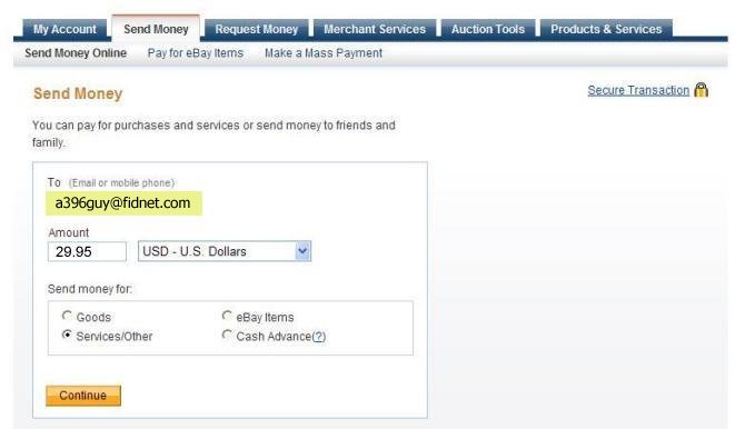 PayPal to PayPal account example