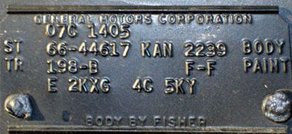 1966 Buick Gran Sport Body Plate