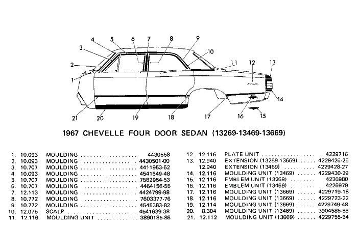 13269-13469-13669 4-dr Sedan Body Side Moldings