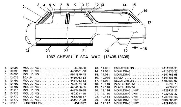 13435-13635 Station Wagon Body Side Moldings