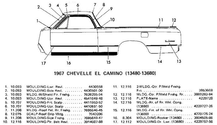 13480-13680 El Camino Body Side Moldings