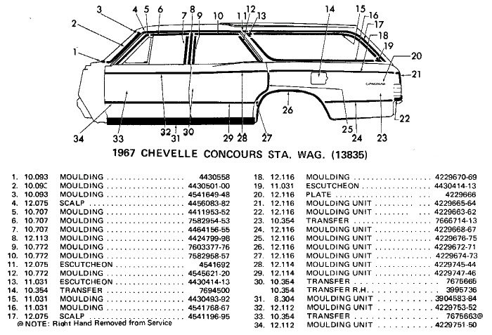 13835 Concours Station Wagon Body Side Moldings