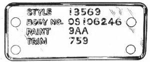 Typical Canada-built 1967 Fisher Body number plate