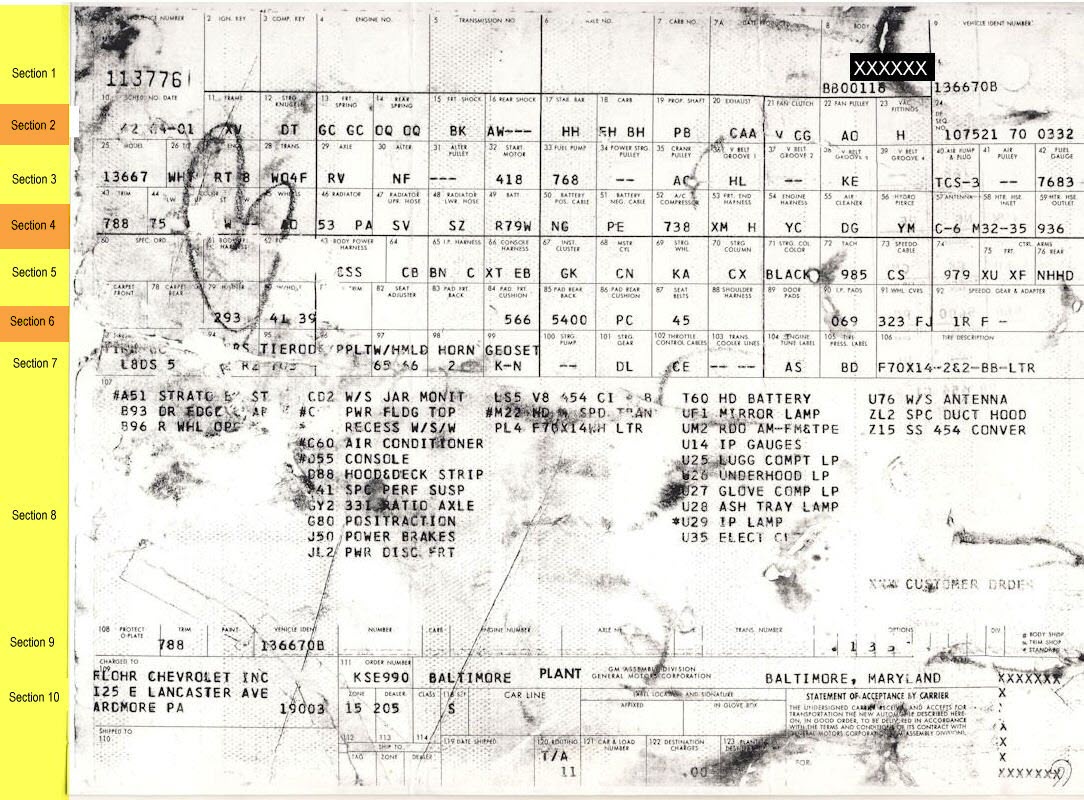 1970 Chevelle Build Sheet