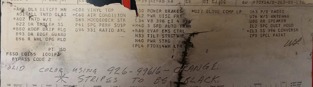 © 1970 Chevelle Build Sheet